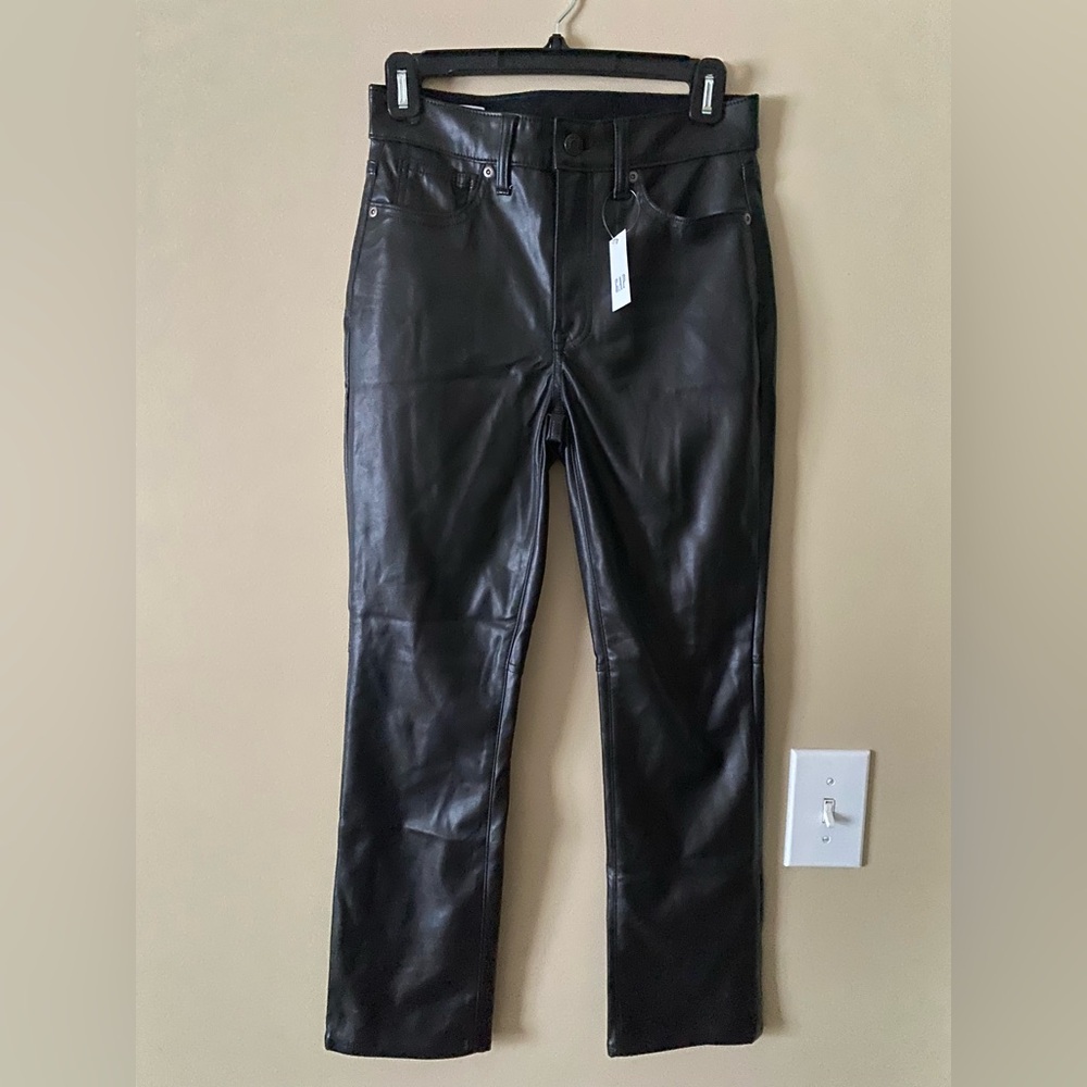 Gap Women's Black Faux/Vegan Leather Jeans NEW 26//P vintage slim high rise